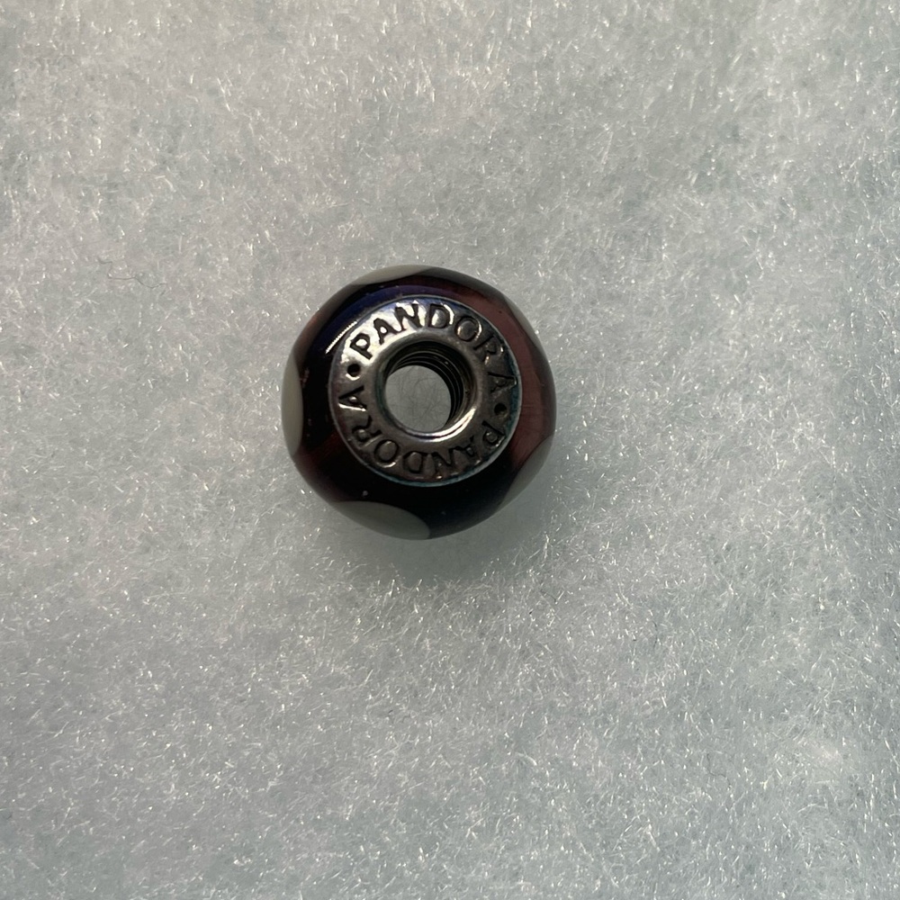 Pandora Purple White Heart Murano Glass Charm - Picture 2 of 2